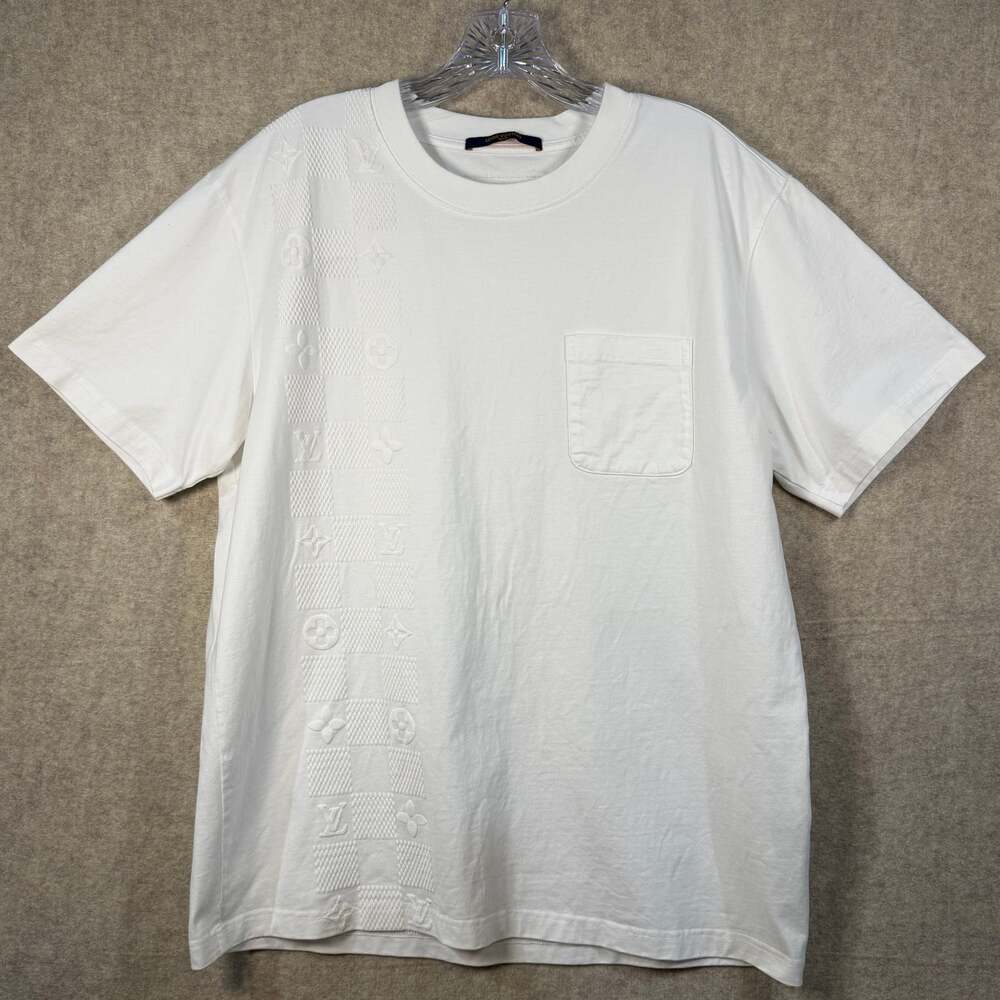 Louis Vuitton Men's White Tonal Monogram Damier Pocket T-Shirt Large Made Italy